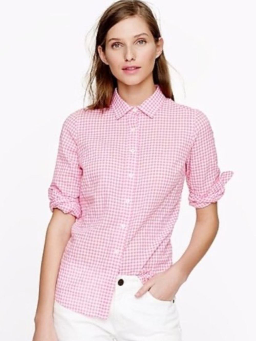J. Crew - “The Perfect Shirt” Button-down - pink/white gingham - size 2